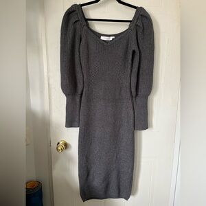 NWT ASTR The Label Jansen Puff-Sleeve Sweater Dress in Charcoal